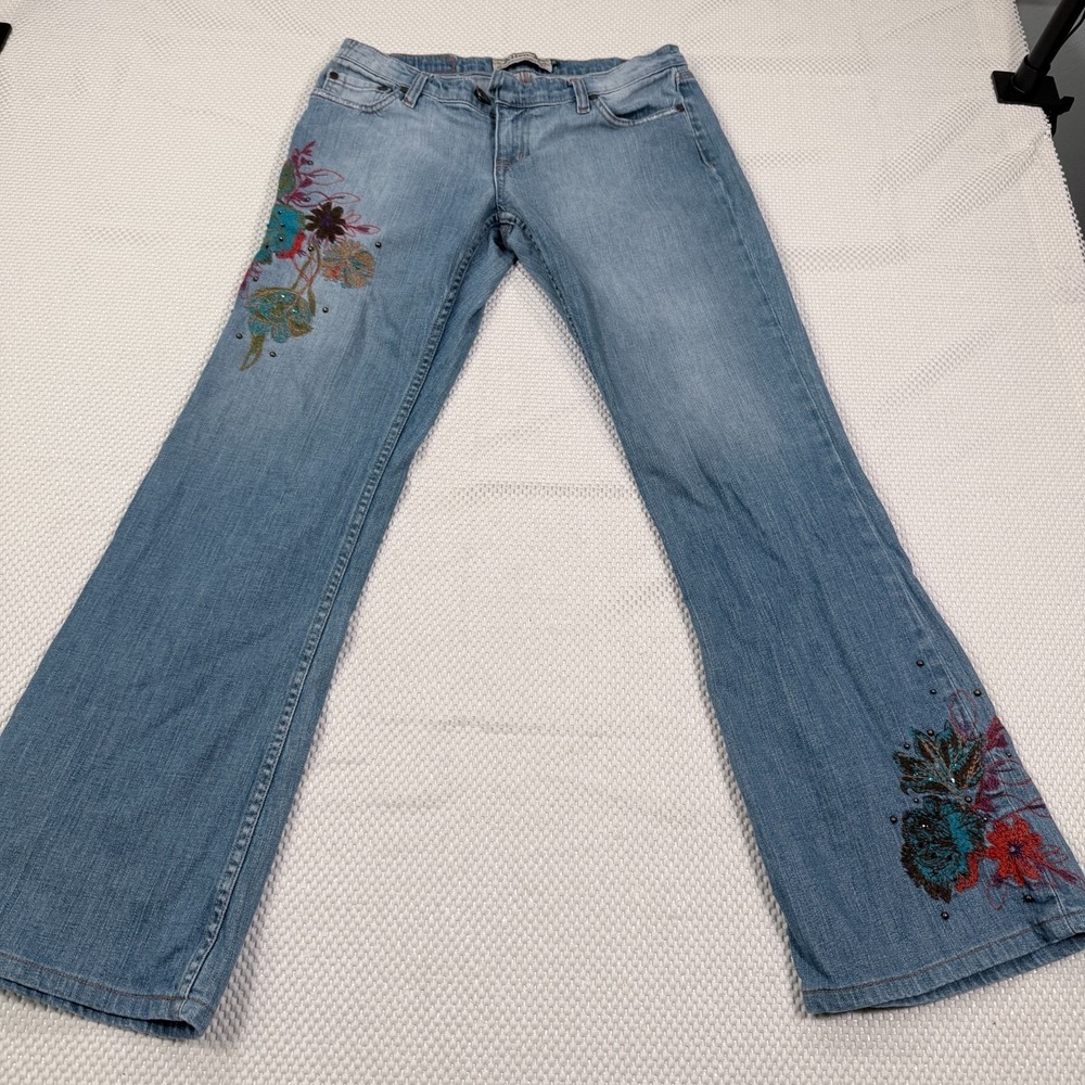 Allen B Jeans Womens Size 30 Light Wash Floral Embroidered Flare Boho Y2K Denim